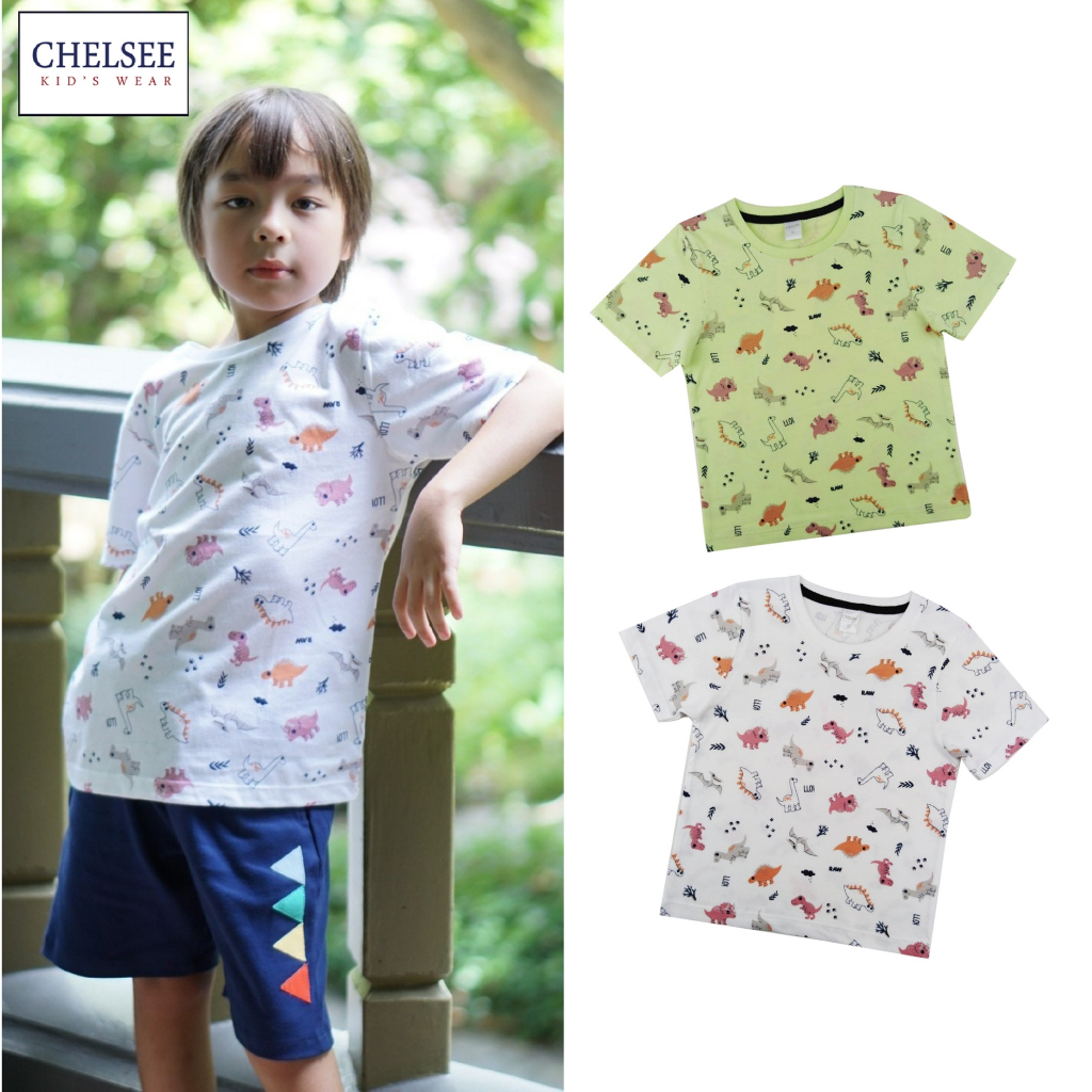 Chelsee เสื้อยืดคอกลม เด็กผู้ชาย รุ่น 127865 พิมพ์ลายไดโนเสาร์ อายุ 3-11ปี ผ้า 100%Cotton ผ้านุ่ม เสื้อผ้าแฟชั่นเด็กโต