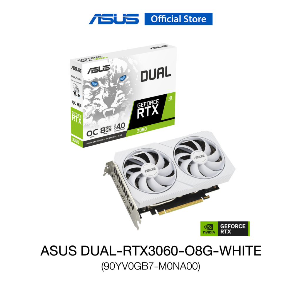 ASUS DUAL-RTX3060-O8G-WHITE (90YV0GB7-M0NA00), VGA card, Dual GeForce RTXTM 3060 White OC Edition 8GB GDDR6 with two powerful Axial-tech fans and a 2-slot design for broad compatibility