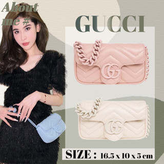 🍓กุชชี่ Gucci GG Marmont Belt Bag กระเป๋า Macaron Mini สำหรับผู้หญิง