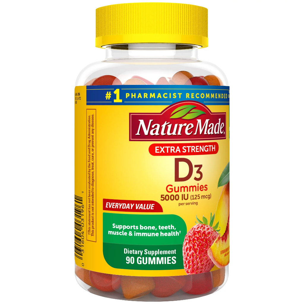 กัมมี่ วิตามินดี 3 Nature Made Extra Strength Vitamin D3 5000 IU 125 mcg 90 Count