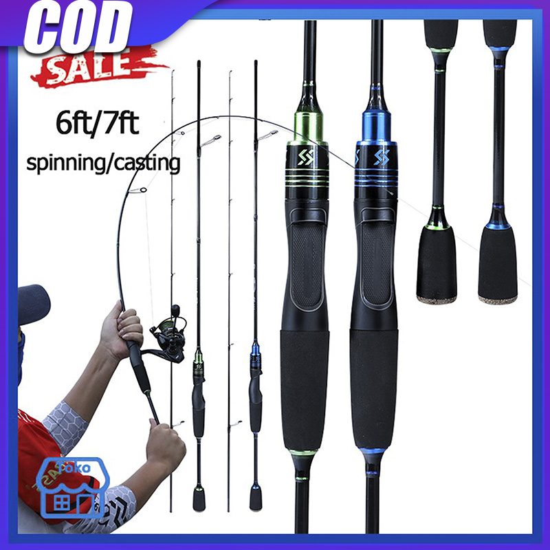คันเบ็ดตกปลาแบบเบาพิเศษและคาร์บอนสูง 2 ส่วน 1.8 เมตร คันเบ็ดแบบพกพา 2.1 เมตร ด้ามจับ EVA มีความยืดหยุ่นดี