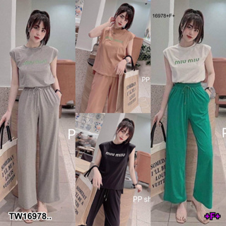 TwinsShopVip💗พร้อมส่ง TW16978 Set 2 ชิ้น เสื้อแขนกุด + กางเกงขายาว ..