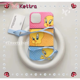 💜Kettra💜TweetyBird การ์ตูน ป้องกันการหล่น ขอบเต็ม iPhone 11 14 pro max ลายจุด สีชมพู น่ารัก case for iPhone 12 13