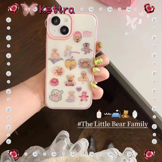 💜Kettra💜ป้องกันการหล่น ขอบเต็ม iPhone 11 14 pro max หมีน้อย การ์ตูน ขอบสีชมพู เคสใส หวานสวย case for iPhone 12 13