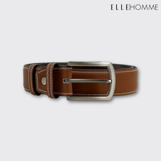 ELLE HOMME I เข็มขัดหนังวัวแท้ สไตล์ Casual เย็บขอบข้างด้วยสีแทนตัดขอบเพิ่มความเท่ห์ สีน้ำตาล I H84001