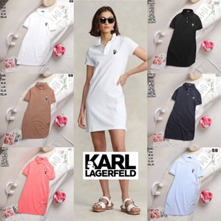 เดรสคอปกสำหรับผู้หญิงปัก KARL LAGERFELD 🏷️ ผ้าcotton พร้อมส่ง 6 สี Size M-2XL