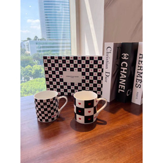 D familys high-end bone china chessboard series couple cup Coffee cup gift box