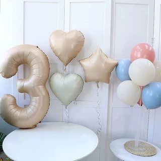 ลูกโป่งตัวเลข สีครีมไข่ Happy Birthday ลูกโป่งก้อนเมฆ ลูกโป่งวันเกิด สีครีม ลูกโป่งเกาหลี minimal