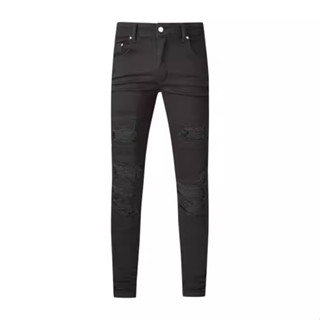 AMIRI simple ripped patch micro-elastic small feet jeans