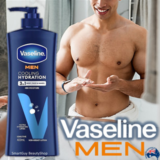 Vaseline Men Cooling Hydration 3in1 Body Face and Hands Lotion 400ml โลชั่นสูตรเย็นสำหรับบำรุงผิวผู้ชาย