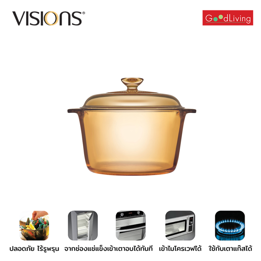 Visions หม้อแก้วทนไฟทรงกลมขนาด 3 ลิตร/V-01-VSV-3/CL2