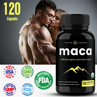 แคปซูลราก Maca ออร์แกนิคสำหรับผู้หญิงและผู้ชาย | ดำแดงเหลือง 2100MG, 60/120 Veggie Caps