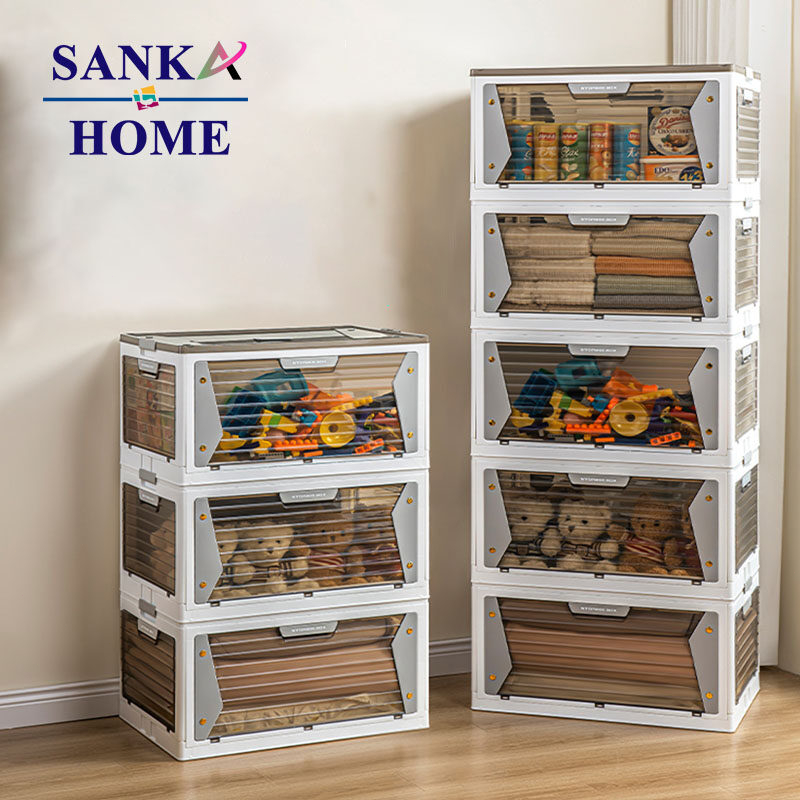SANKA กล่องเก็บของ กล่องใส 150L กล่องเก็บของพับได้ พร้อมฝาปิด พร้อมล้อ กล่องใส่เสื้อผ้า เปิดได้5ด้าน