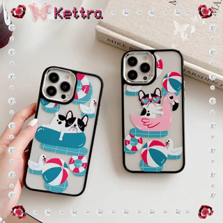 💜Kettra💜ป้องกันการหล่น ขอบเต็ม iPhone 11 14 pro max การ์ตูน ลูกสุนัข ขอบดำ เคสใส เรียบง่าย น่ารัก case for iPhone 12 13