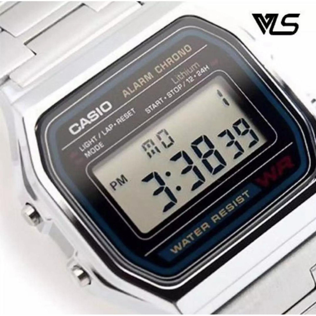 Casio นาฬิกาข้อมือผู้ชาย สายสแตนเลส รุ่น A158WA-1DF - สีเงิน