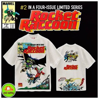 เสื้อMarvel ลาย Rorket Raccoon สีขาว ฟอกเฟด วินเทจ