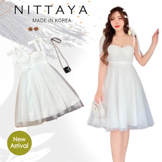 ราคาถูกที่สุด!! NITTAYA เดรสสายผูก รุ่นนี้ตรงช่วงอกแต่งด้วยลูกไม้