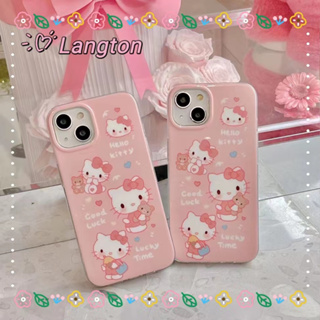 🌈Langton🌸ป้องกันการหล่น ขอบเต็ม iphone 11 14 pro max การ์ตูน Hello Kitty สีชมพู สาวน่ารักหัวใจ case for iPhone 12 13