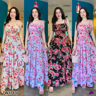 TW17830 Maxi dress ลายดอกกุหลาบ