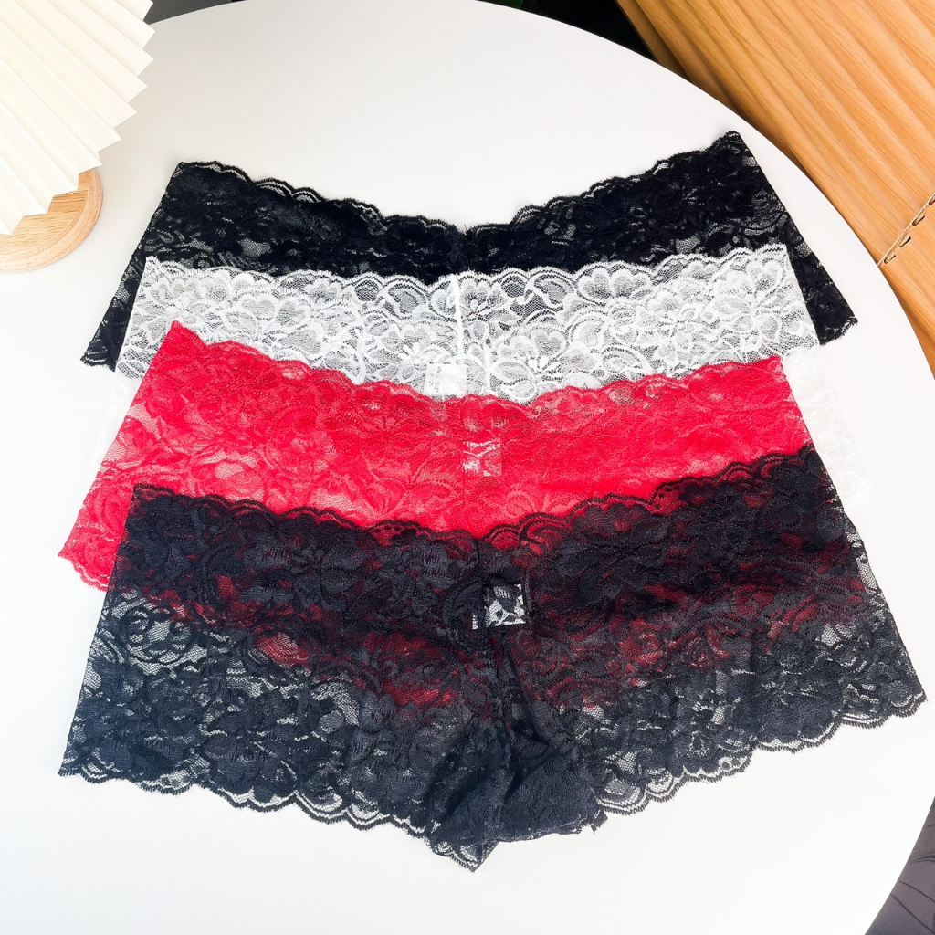 กางเกงในลูกไม้ขาสั้น ไซส์ใหญ่ 2XL - 5XL ลายลูกไม้ ใส่สบาย ผ้าบางเฉียบ ไม่รัด ยกกระชับ ระบายอากาศดี เซ็กซี่