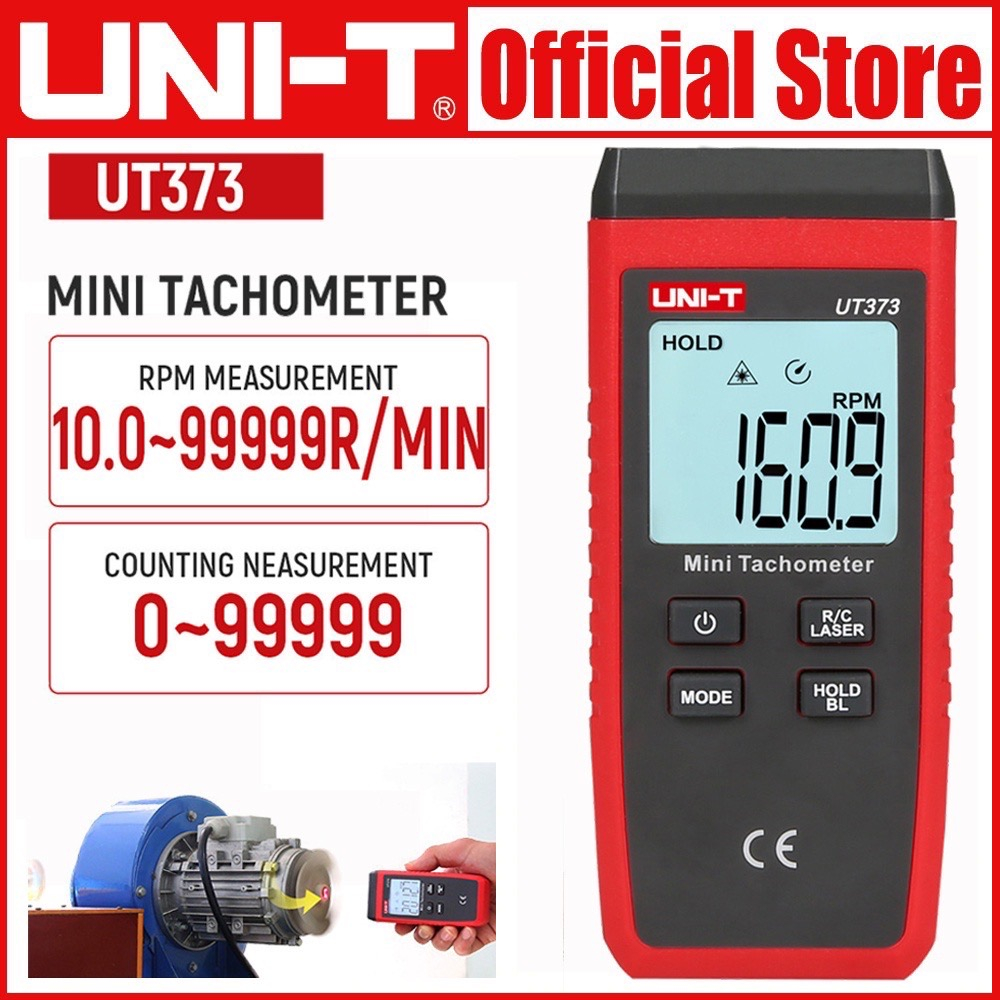 Uni-t UT373 เครื่องวัดรอบเครื่องยนต์ เลเซอร์ดิจิทัล ขนาดเล็ก ไม่สัมผัส ระยะวัด 10-99999RPM เครื่องวัดระยะทาง กม