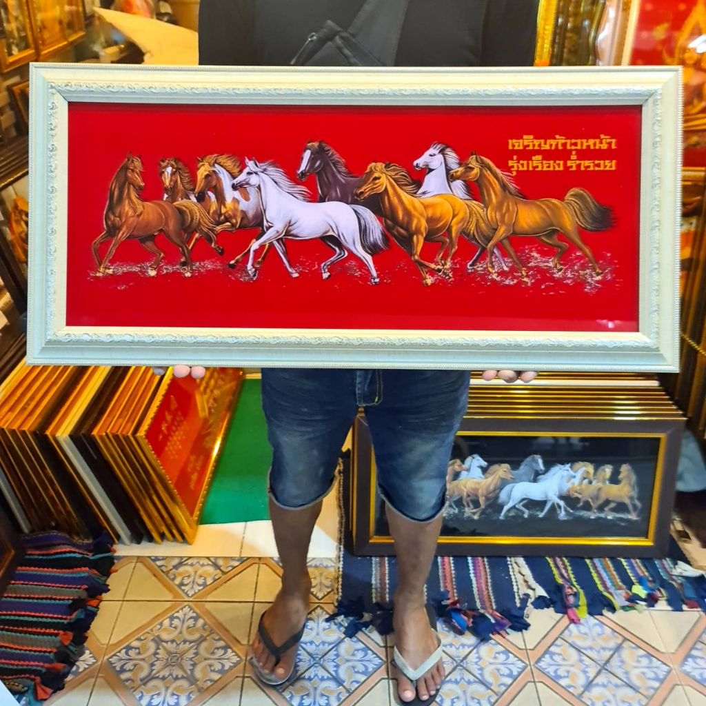 กรอบรูป ม้า 8 ตัว ภาพม้ามงคลเรียกทรัพย์ ภาพม้าวิ่ง ภาพม้าแปดตัว เสริมฮวงจุ้ย ของขวัญ ของที่ระลึก ของชำร่วย
