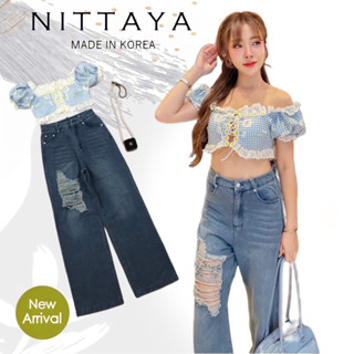 ราคาถูกที่สุด!! NITTAYA เซตเสื้อครอป+กางเกงยีนส์