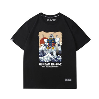 Gundam โมบิลสูทกันดั้ม และ Kanagawa Surf เสื้อยืดแขนสั้นผู้ชาย Anime เสื้อผ้าฝ้ายอะนิเมะ