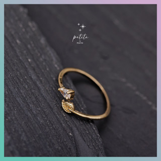 [petite by PRAKYRE] Geometric Square Diamond Ring - แหวนมินิมอลเกาหลี รูปหยอดน้ำและใบไม้ สีทองประดับเพชร ปรับไซซ์ได้