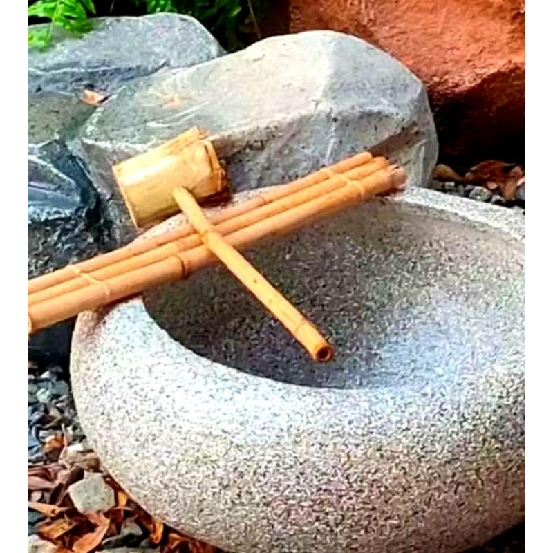 กระบวยตักน้ำไม้ไผ่พร้อมแพพาดเล็ก ยาว 35 cm แต่งสวน