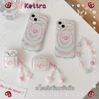 💜Kettra💜สไตล์สร้อยข้อมือ ป้องกันการหล่น ขอบเต็ม iPhone 11 14 pro max เส้นขอบโปร่งใส ใบหน้าที่ยิ้ม case for iPhone 12 13