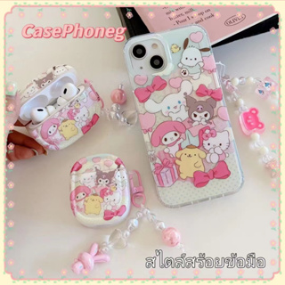 🍑CasePhoneg🍑สไตล์สร้อยข้อมือ ป้องกันการหล่น ขอบเต็ม iPhone 11 14 pro max การ์ตูน Hello Kitty สีชมพูcase for iPhone 12 13