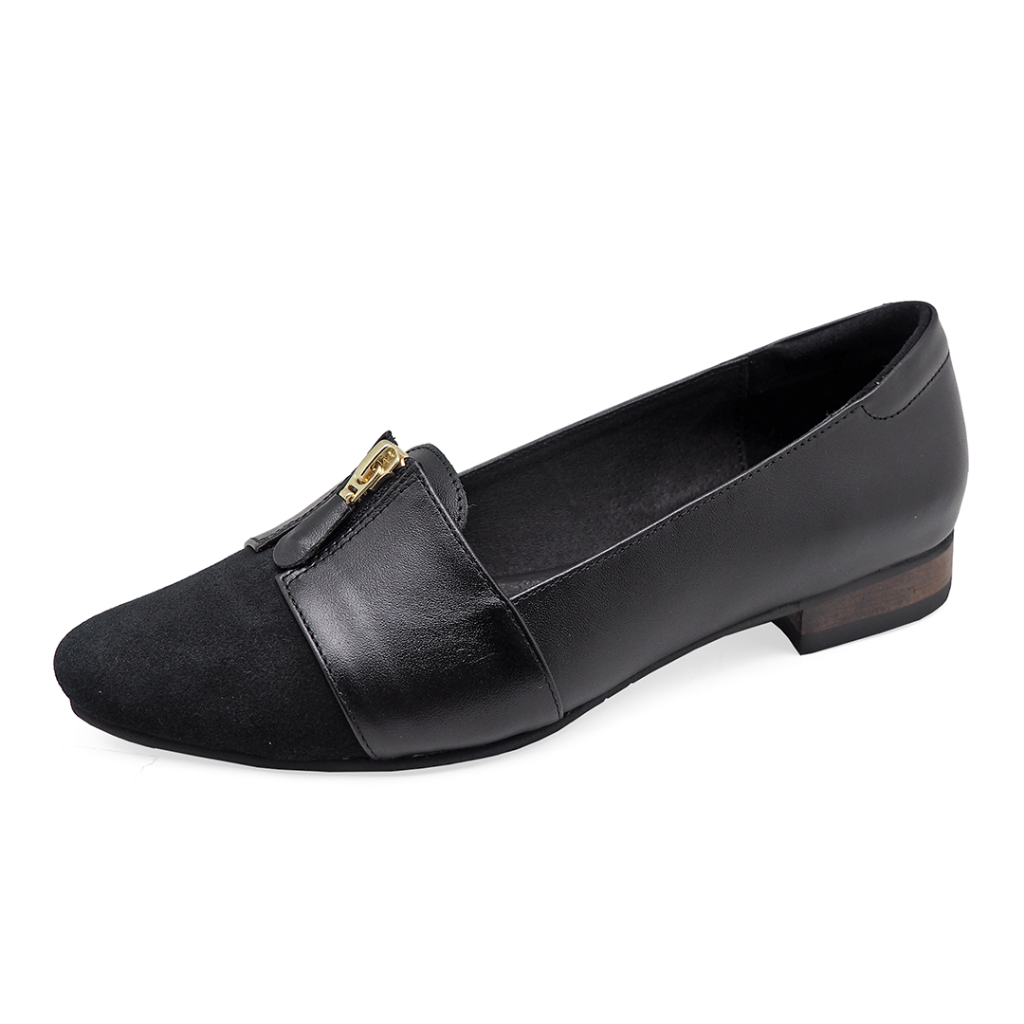 [แท้] TAYWIN รองเท้าคัทชูหุ้มส้นหนังแท้ ผู้หญิง รุ่น HSC-74 หนังกลับสีดำ-นิ่มสีดำ