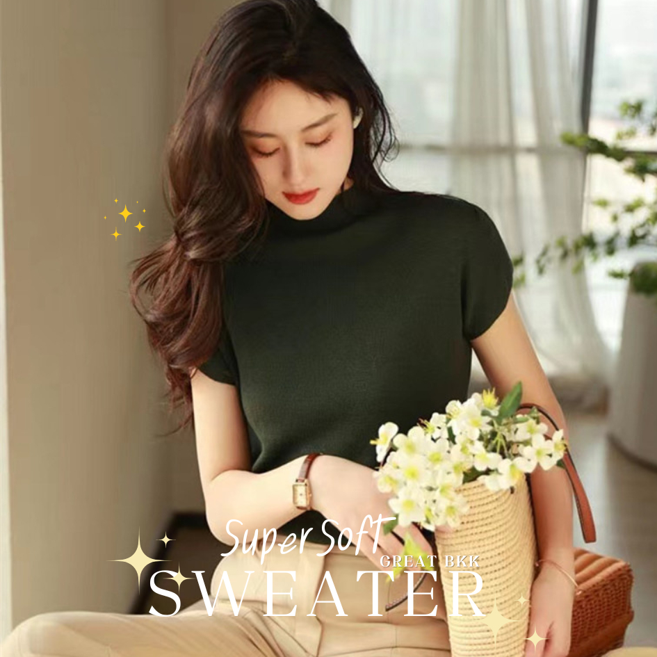 MUAYLY SHOP🔸11สี อก38💖ʕ•ᴥ•ʔつ เสื้อไหมพรม [ คอปีน แขนล้ำ ป้าย GREAT BKK ] สเวตเตอร์ไหมพรม นิ่มละลาย sweater เสื้อดำ