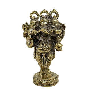 พระพิฆเนศ ปาง 3 เศียร ตรีมุขคณปติ วัสดุทองเหลือง สูง 3.6 ซม. Ganesha Mini Brass Statue #16 Home Decor by Boss