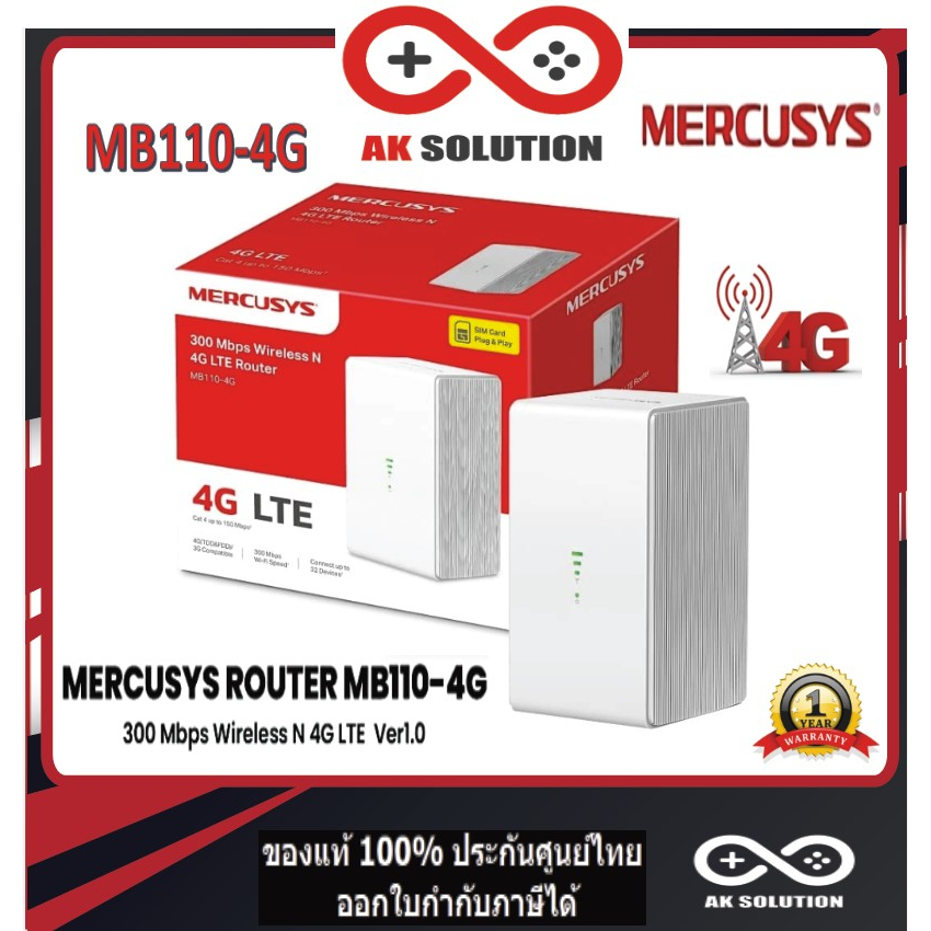 TP-Link Mercusys MB110-4G เร้าเตอร์ใสซิม เร้าเตอร์ซิม Router Sim 4GLTE Wireless N 300 Mbps เชื่อมต่อ