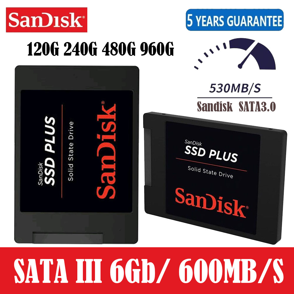 (ของแท้ของใหม่ 100%)Sandisk SSD PLUS 120GB/240GB/480GB/1TB Internal Solid State Disk Hard Drive SATA3 2.5 for Laptop Des