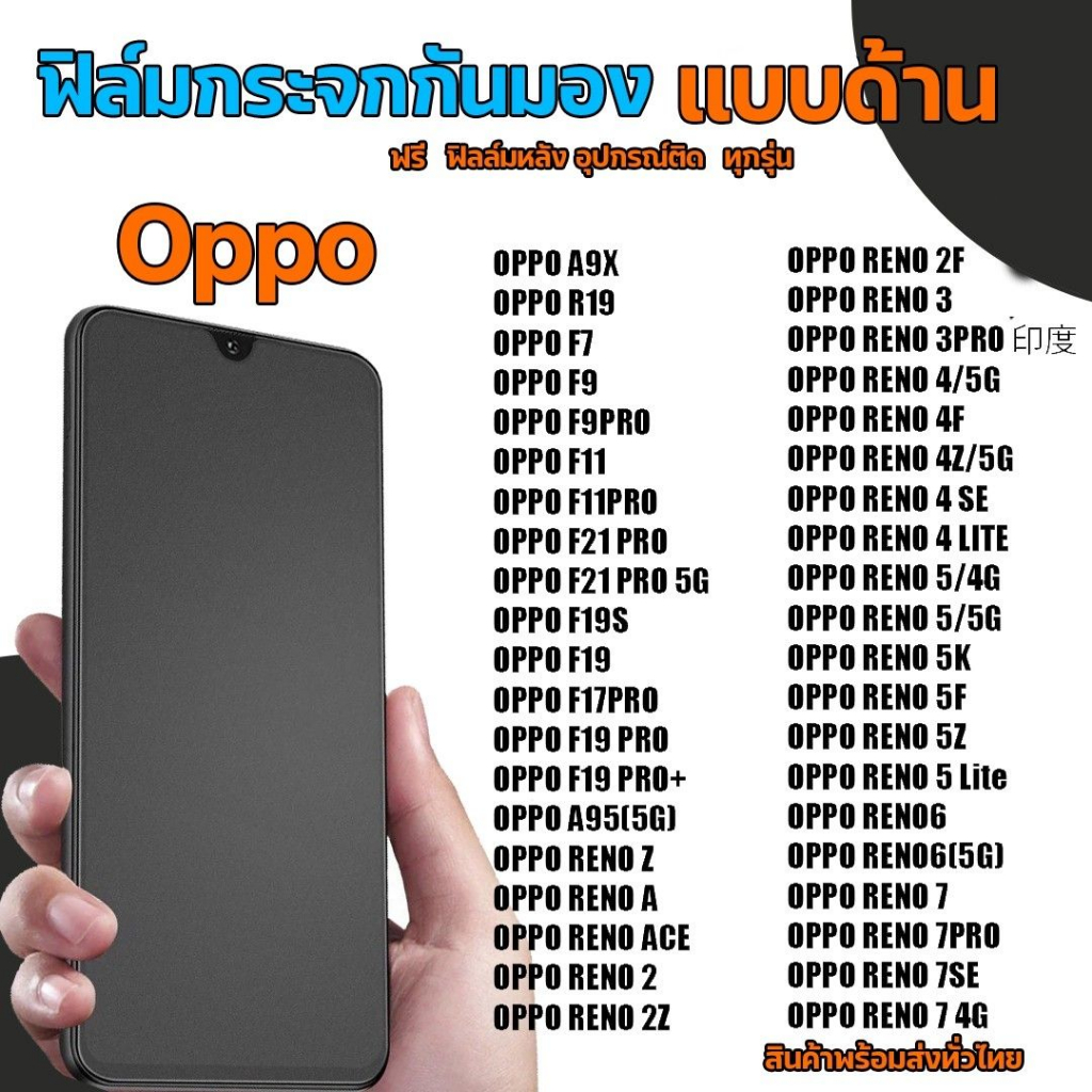 OPPO ฟิล์มกระจกกันมองแบบด้าน​ ฟิล์มกระจกด้านกันเสือก​ สำหรับมือถือ​ ออปโป้​ (หน้า-หลัง​ 2ชิ้น)