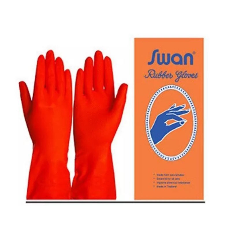 ถุงมือยางสีส้ม(swan) ไซส์8.5 ถุงมือล้างจาน ถุงมือล้างห้องน้ำ ถุงมือทำความสะอาด ถุงมือทำสวน เหนี่ยวคุณภาพดีไม่ขาดง่าย
