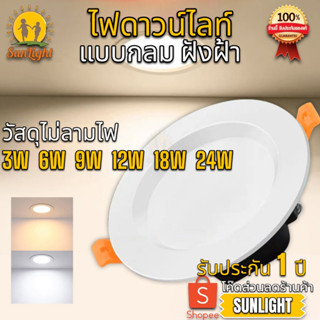 โคมดาวไลท์ 3W  6W  9W  12W  18W  24W แบบกลม ฝังฝ้าเพดาน โคมพาแนล Panel Downlight