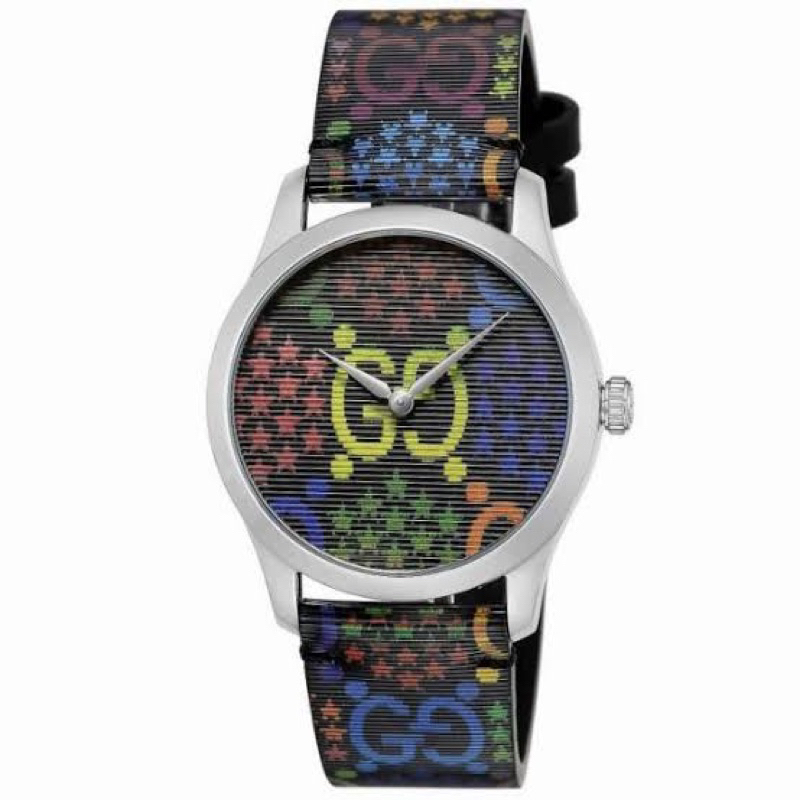 พร้อมส่ง🌿 ❤️ GUCCI YA1264146 Psychedelic G-Timeless Contemporary Leather Strap Watch