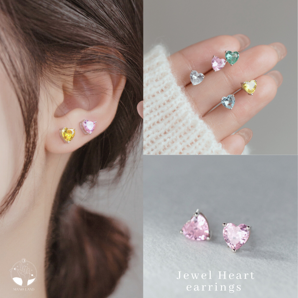 MNL💗Jewel Heart ต่างหูหัวใจมุ้งมิ้ง น่ารักหวาน แบบแป้น เครื่องประดับแฟชั่น ผู้หญิง เงินแท้925 คริสตัล มินิมอล เกาหลี - รูปที่ 6
