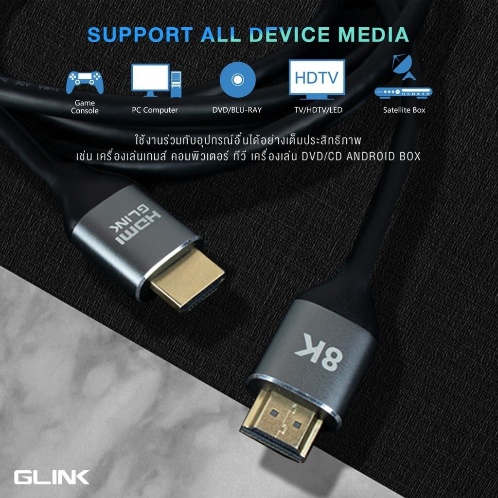 ✅มาตรฐาน GLINK GL-402 Cable HDMI 8K Version 2.1 สายสัญญาณ เวอร์ชั่น 2.1 8k 60hz /2k 144hz/1080p 160hz support HDR