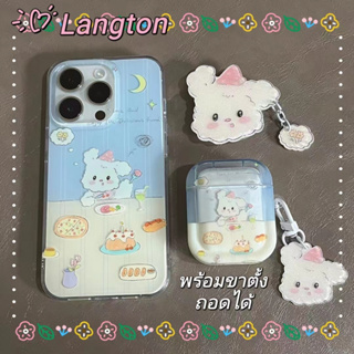 🌈Langton🌸ขาตั้ง ถอดได้ การ์ตูน ลูกสุนัข iphone 11 14 pro max เส้นขอบโปร่งใส ป้องกันการหล่น สีฟ้า case for iPhone 12 13