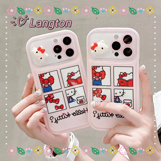 🌈Langton🌸การ์ตูน Hello Kitty สีชมพู iphone 11 14 pro max ป้องกันการหล่นขอบเต็ม สาวน่ารักหัวใจ case for iPhone 12 13