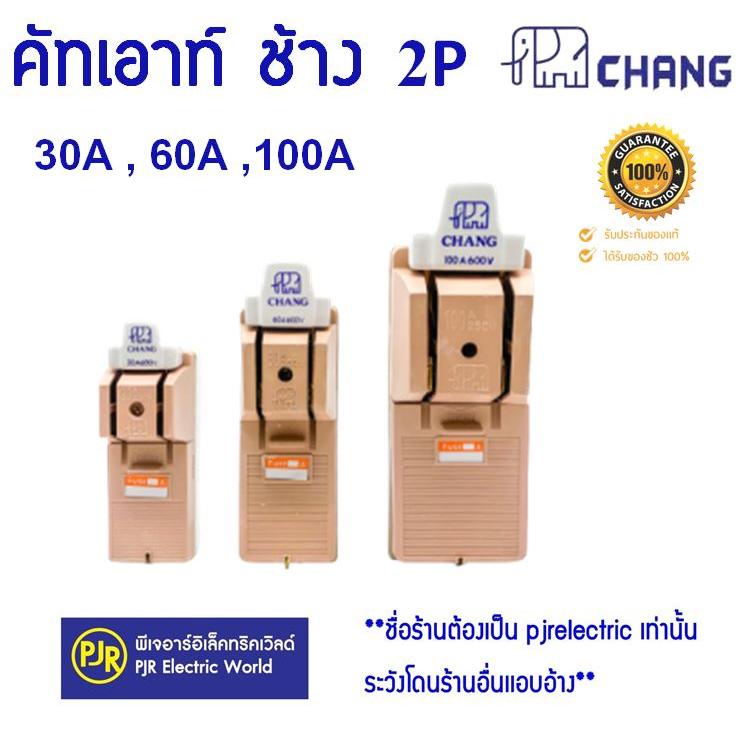 PJR **มีขายส่ง**คัทเอาท์ ช้าง 2P  30A ,  60A  , 100A  Chang แถมฟิวส์ในตัว สะพานไฟ คัทเอ้า คัตเอ้า ตราช้าง Cut - Out
