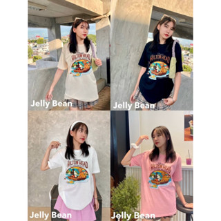 เสื้อยืดทรงโอเวอร์ไซส์ ป้าย Jelly Bean ผ้าคอตตอนเนื้อหนา อก: 44 ความยาว : 25-26 นิ้ว