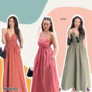 SS18762 เดรสยาว สายเดี่ยว วีอก กระโปรงบาน Long dress, single strap, V-bust, flared skirt