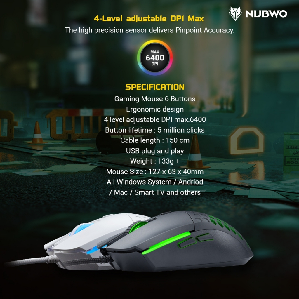 🎮 GAMING NUBWO NM-94M GAMING MOUSE เมาส์เกมมิ่ง มีไฟ RGB MURDERER SILENT Macro เมาส์มาโคร เสียงเงียบ ปรับ DPI 6400 NM094