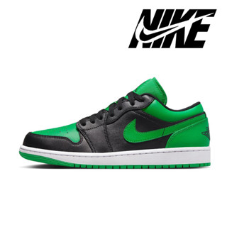 Nike Air Jordan 1 Low "Lucky Green" ของแท้ 100% เทรนด์คลาสสิกกันลื่นสวมทนรองเท้าผ้าใบสีดำสีเขียวด้านบน